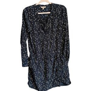 Banana Republic Bird Print Navy Dress-Size 10-Drawstring-Long Sleeves-Pullover